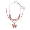 RUI RUI YU Women's Necklace Hip Hop Style Diamond-mounted Double-deck Chain Butterfly-shape Necklace