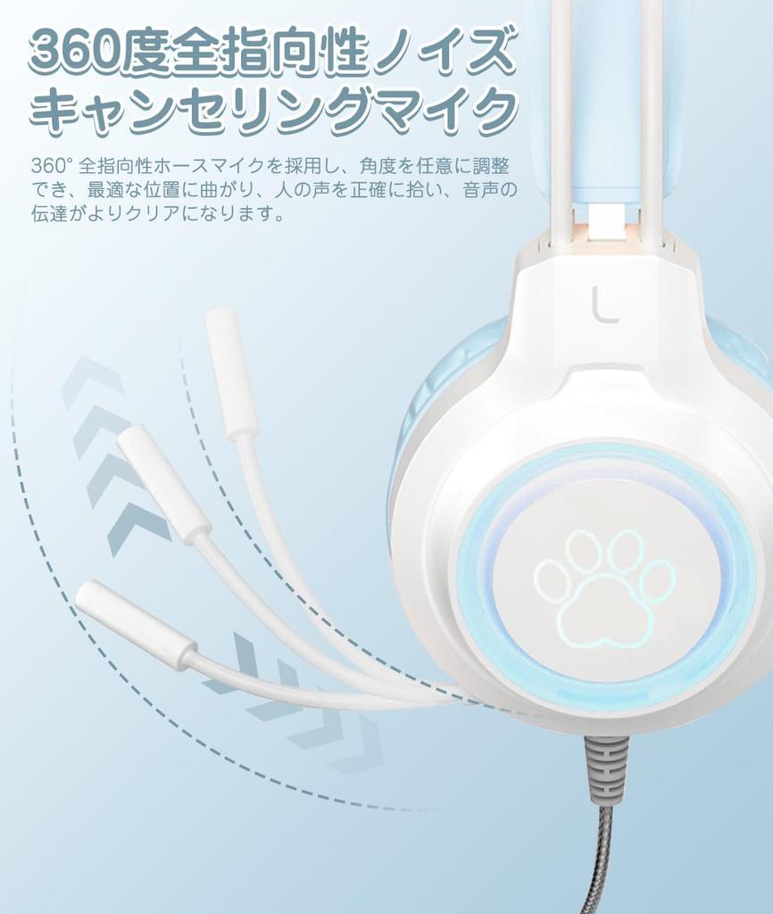 YIK TUNG Cat Ear Gaming Wired Headphones with 40mm RGB USB Soft Protective Excellent Sound Adjustable Cute Compatible with and Language New Japanese