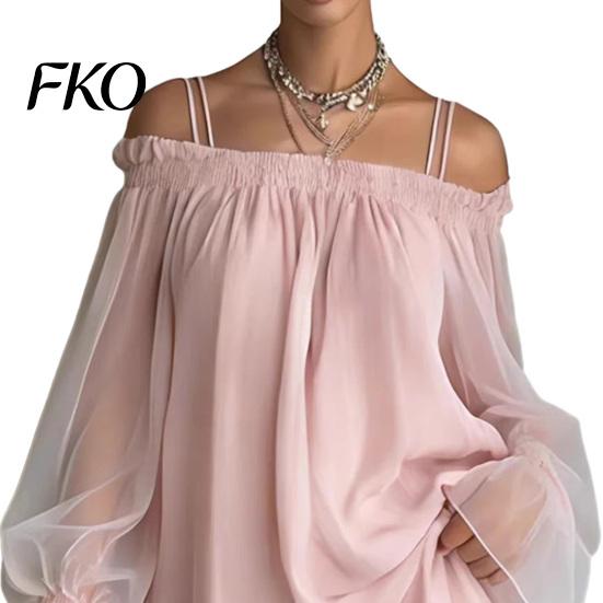Charming Dress for Women Off Shoulder Mini Dress, Long Sleeve Ruffle Sheer Simple Elegant Mesh Loose Short Casual Party Going Out Clubwear Comfortable