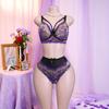 Комплект большого размера: Фиолетовый кружевной бюстгальтер пуш-ап и трусики с бантом - Сексуальное европейское и американское белье