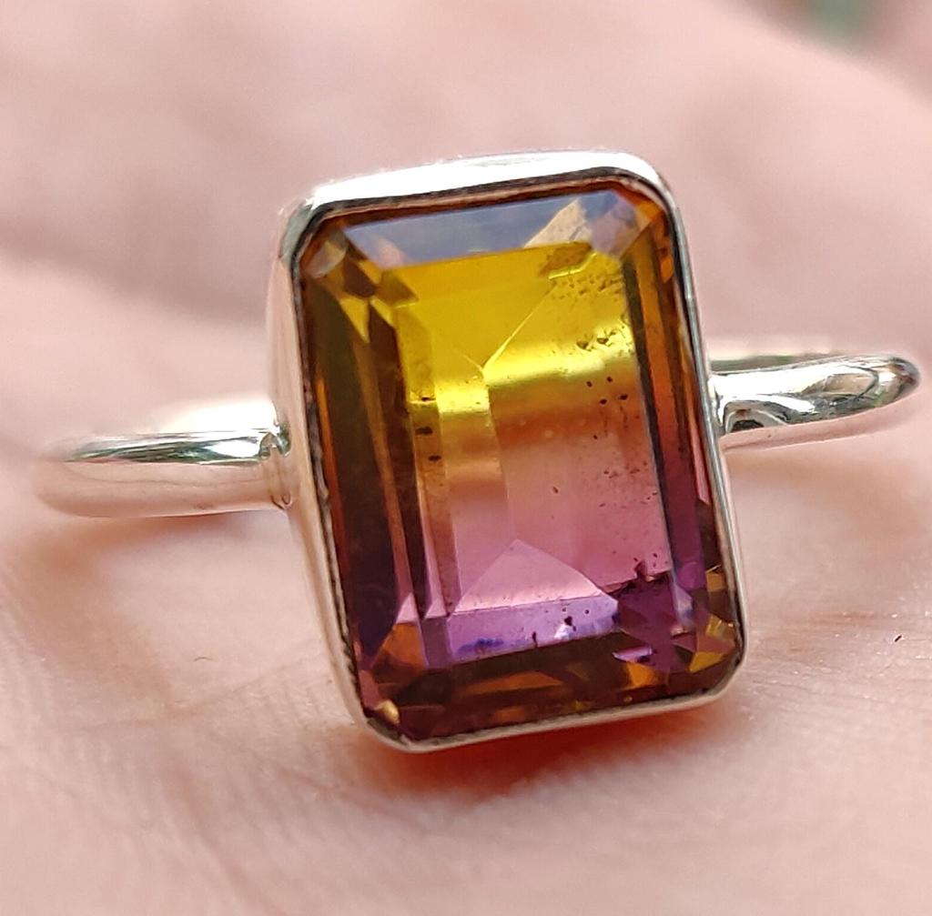 Gift for Her, Ametrine Ring, Boho Ring, 925 Sterling Solid Silver, Multi Color Gemstone Ring, Designer Promise Ring