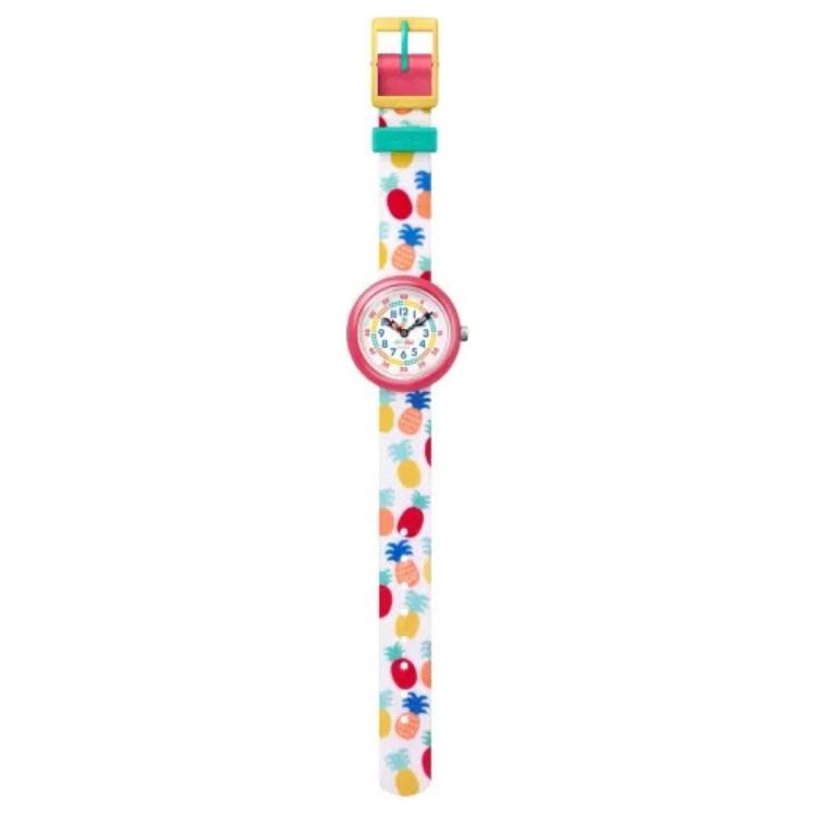 SWATCH Flik Flak Feifei series quartz movement 30M waterproof children's Swiss watch 32mm white dial plastic case nylon strap ZFBNP110