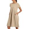 Women's Solid Colour Casual Cotton Linen Dress Short Sleeve Round Neck Pocket Dresses