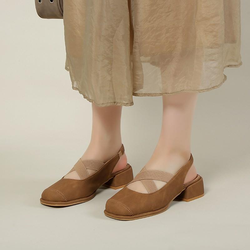 Сандалии с закрытым носком, модная женская обувь, женские модельные туфли, туфли на среднем каблуке с квадратной головкой, сандалии для свадебной вечеринки, повседневная обувь, лето 2024 г.