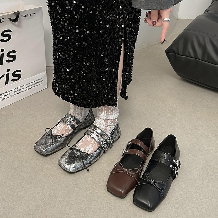 Коричневые квадратные французские туфли Мэри Джейн на плоской подошве, женские, новинка весны 2025 года, ретро-юбка, легкие одинарные туфли