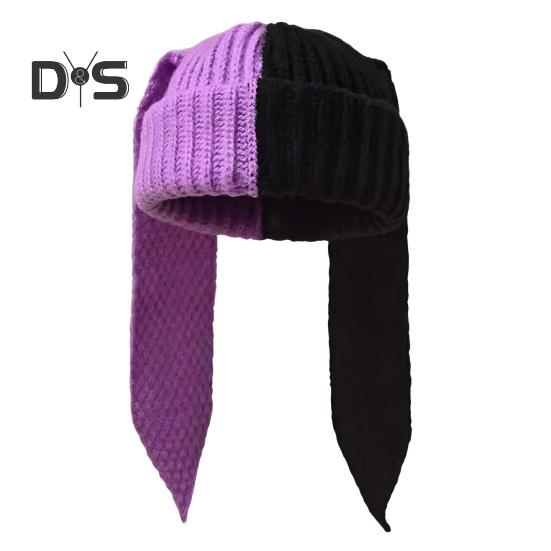 Зимняя вязаная шапка с длинным декором в виде заячьих ушей, контрастного цвета, унисекс, толстая, теплая, высокоэластичная, ветрозащитная, для холодной погоды, для катания на лыжах и т. д.