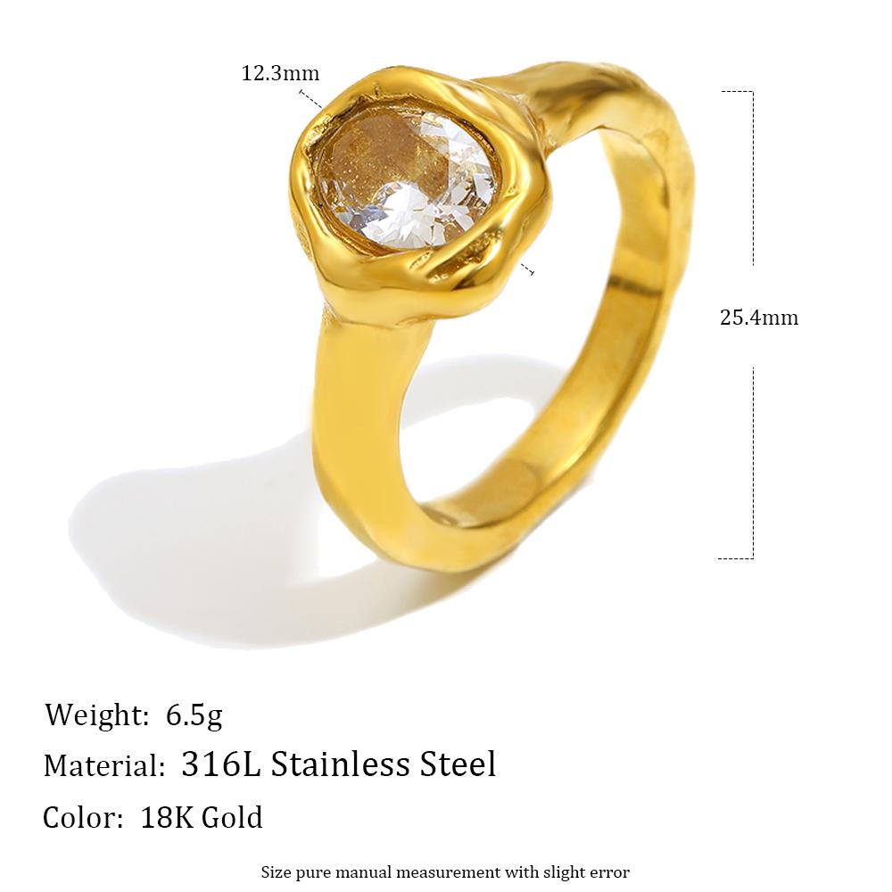 Simple Style Big Zircon Ring Creative Personalized Stainless Steel Tarnish Free Charm Jewelry For Women
