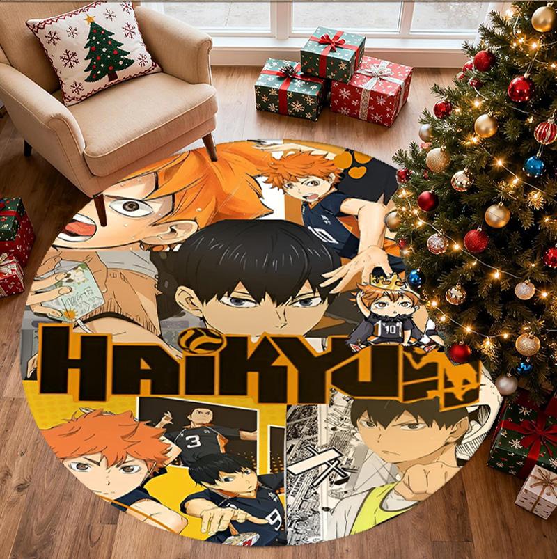 Haikyu Pattern Round Rug, Indoor/Outdoor Mat, for Picnic, Gameroom, Bedroom, Office, Living Room, Home Decor Carpet, Birthday Gift