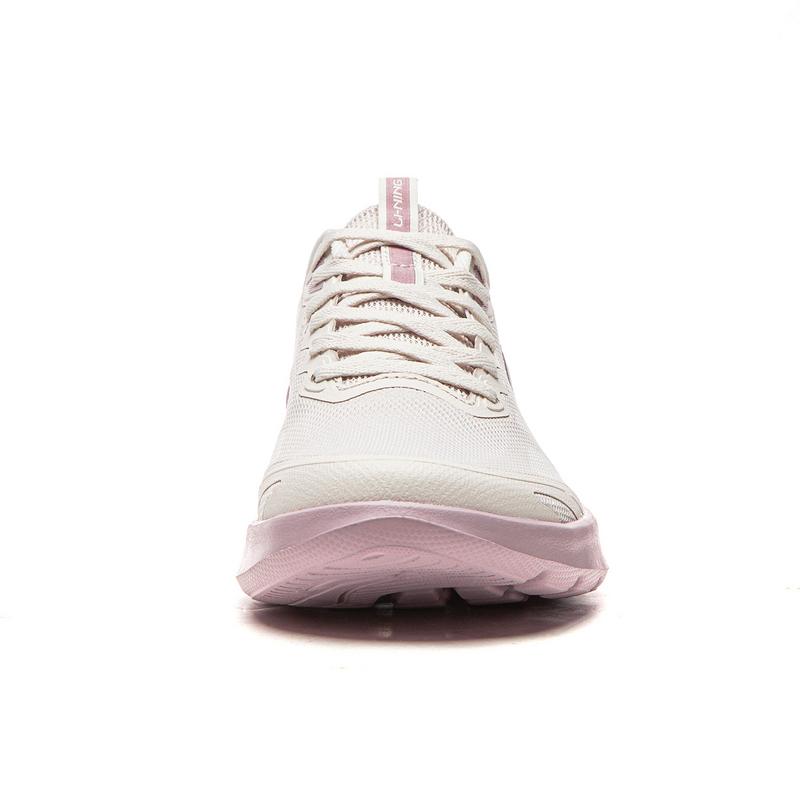 Li-Ning Модные Дышащие Мягкие Упругие Беговые Кроссовки Женская Сникерс Бело-Песочно-Серый Кварцево-Розовый ARSW118-3