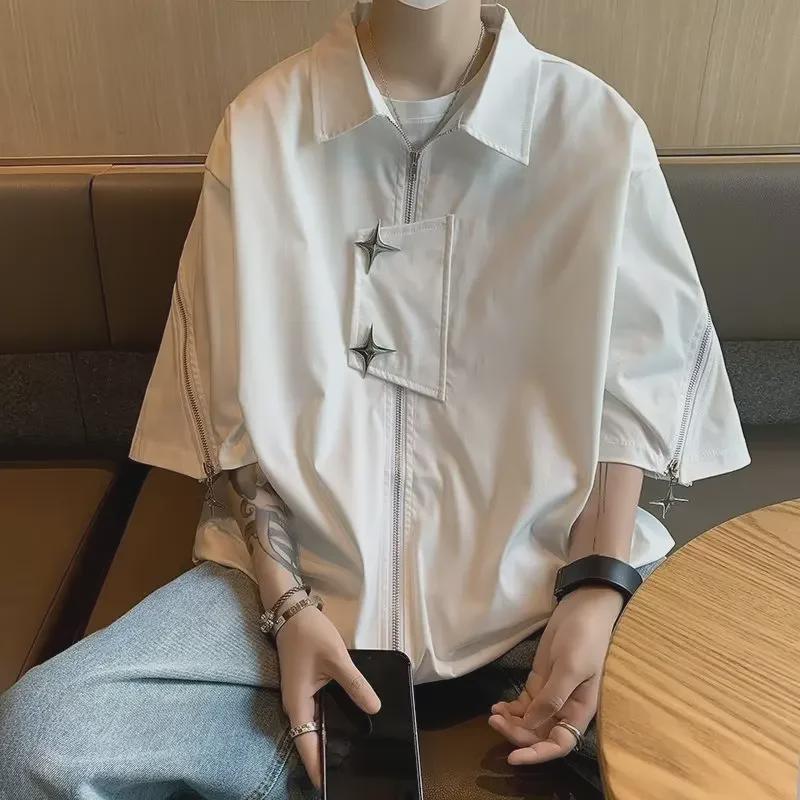 Рубашка-молния унисекс в стиле ретро – свободный летний топ с коротким рукавом