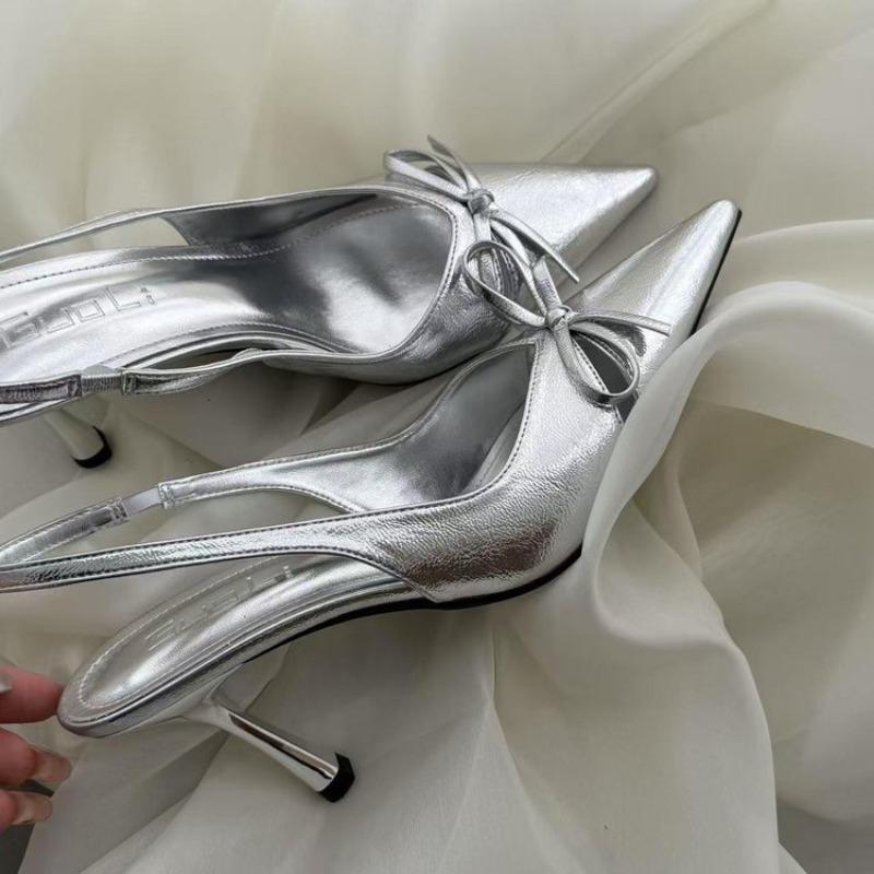 Fashion New Pointed Toe Women Slingback Shoes Fashion Butterfly-knot Shallow Slip on Ladies Mules Shoe Thin High Slides Luxury Sandalias