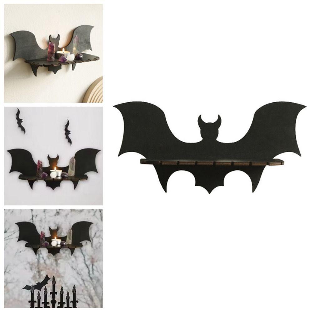 Bat-shaped Wooden Floating Shelves Black Jewelry Display Rack Decoration Crafts