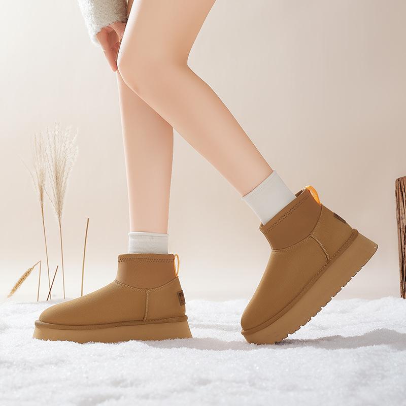 Augu Shiden Женские зимние сапоги 2025 Новые Зимние Флисовые Утепленные Короткие Сапоги Повседневная Верхняя Одежда Толстая Подошва Высокий Верх Хлопковая Обувь