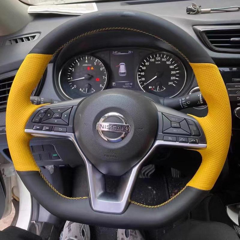 for Nissan Kicks Rogue Altima SR X-Trail Juke Leaf Micra Note Versa -2025 DIY Carbon Fiber Leather Steering Wheel Cover