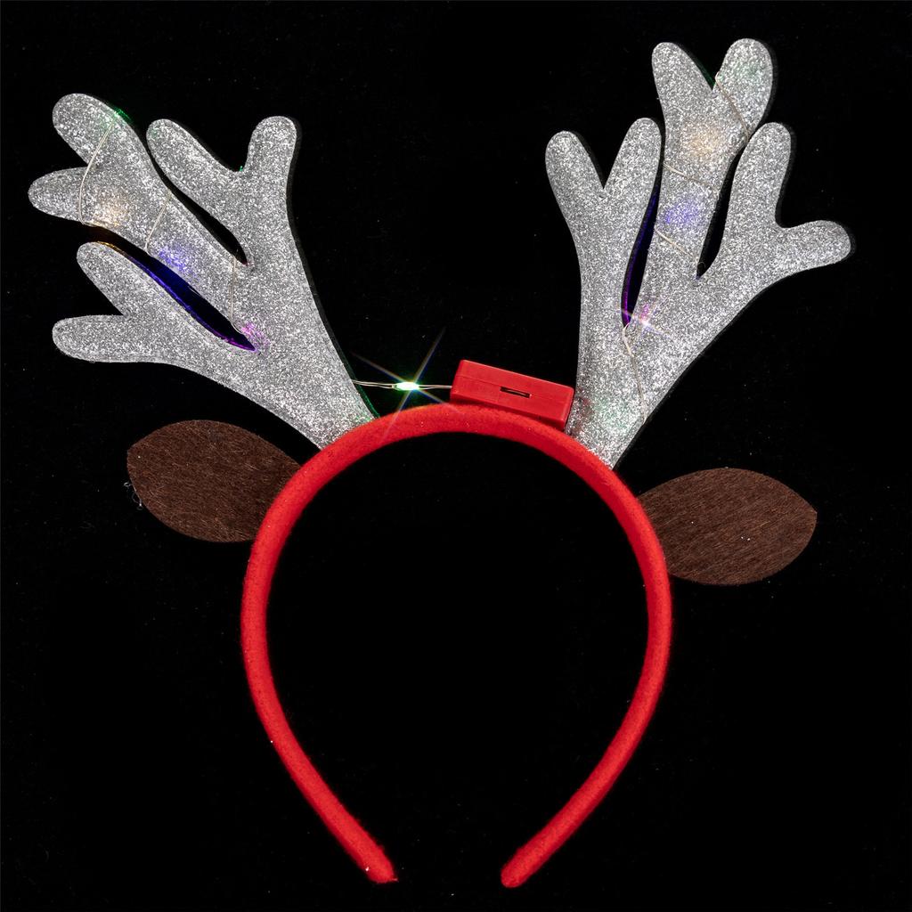 Christmas Reindeer Horn Headbands Glitter LED Hair Hoop for Christmas Headpiece Fancy Dress Party Supplies