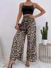 American Classic European Womens Leopard Print Wideleg Elastic Waist Pants