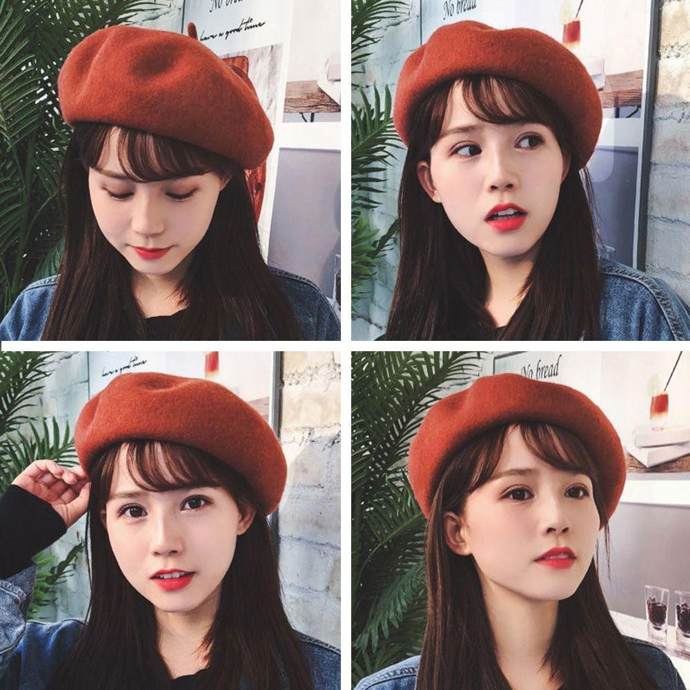 Однотонная ретро-винтажная шапка-берет, шерстяная шапка-берет, фетровые береты, плоская шапка