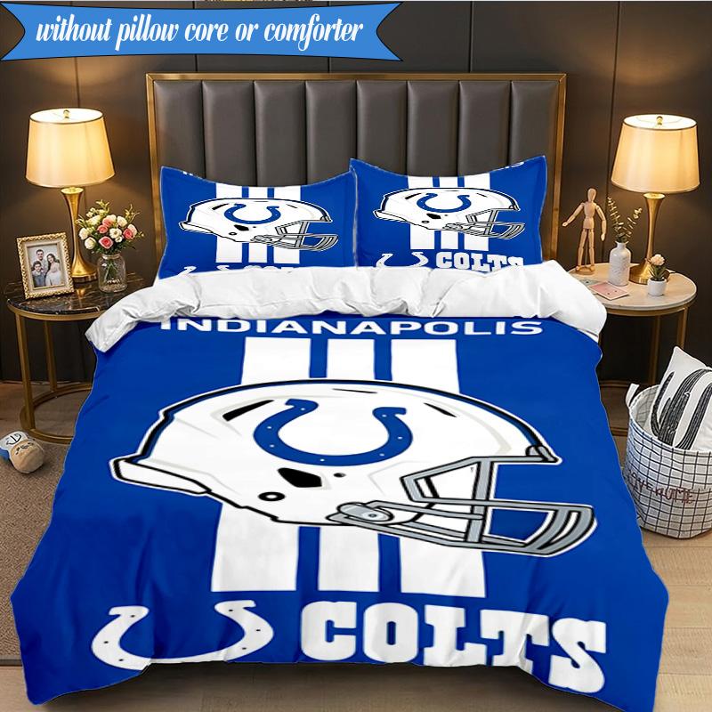 Indianapolis Colts Logo 3pcs Bedding,Including 1pc Duvet Cover And 2pcs Pillowcases Perfect for Christmas,Ideal for Bedroom, Dormitory