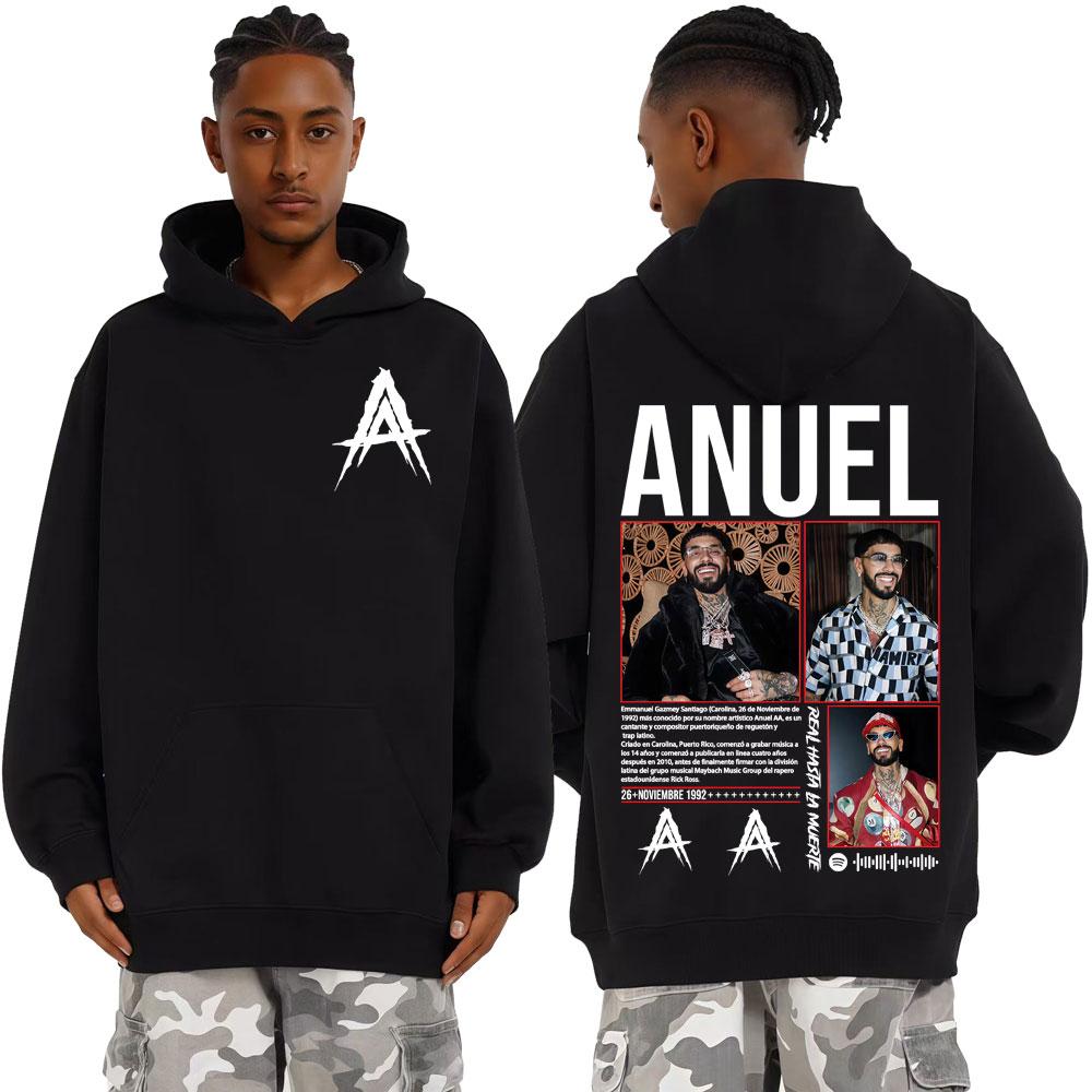 Худи Anuel AA Real Hasta La Muerte 2025 Мировой Тур Мужская Одежда Харадзюку Хип-Хоп Толстовки Повседневные Высококачественные Пуловеры