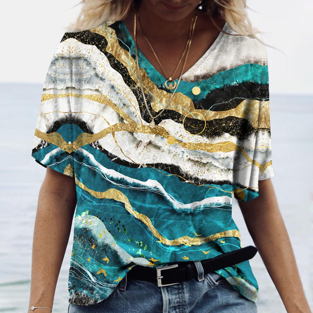 Летняя новая женская футболка с 3D-градиентным цветным принтом, модная, с коротким рукавом