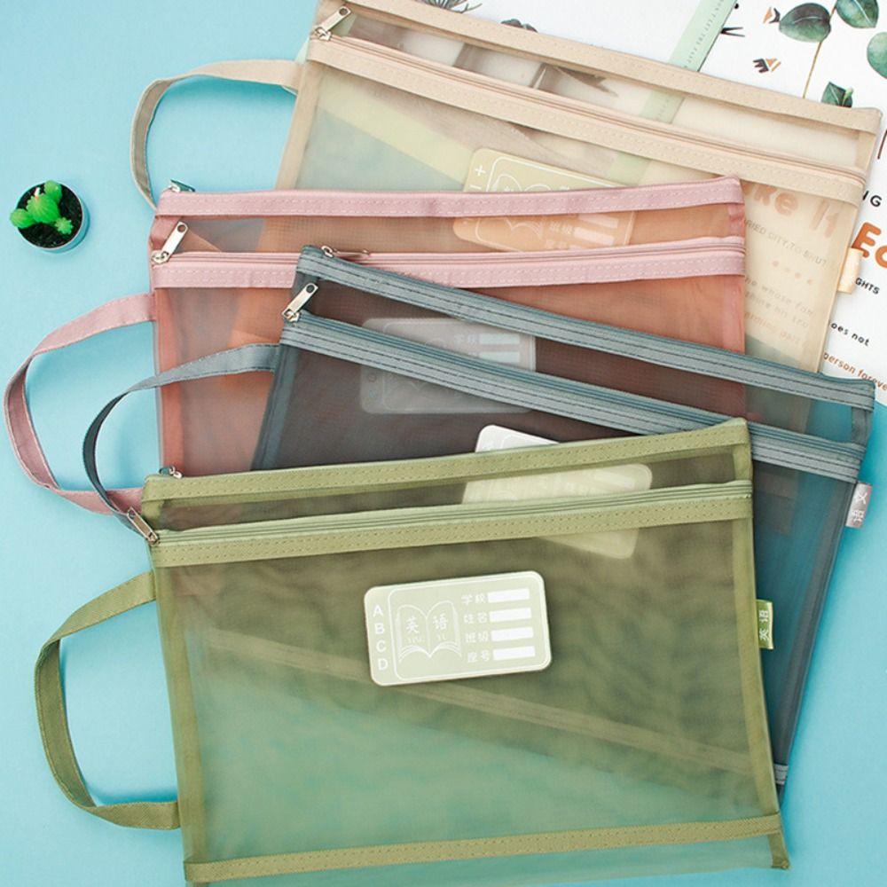 Mesh Test Paper Storage Bag Double-layer File Organizer Translucent Color A4 File Folder