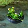 Floating Frog Statue Resin Lying On Tire Frog Figurine Sculpture Outdoor Garden Pond Pool Fish Tank Aquarium Decoration Ornament