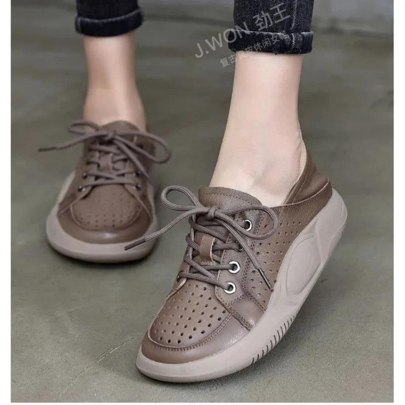 Fashion 2025 Fashion Ladies Shoes Front Lace-up Women's Vulcanize Shoes New Hollow Out Light Comfortable Best Seller Casual Flat Shoes