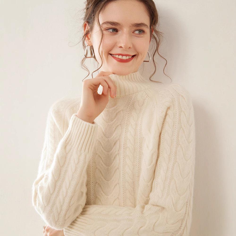 Женский приталенный кашемировый свитер-пуловер крупной вязки на осень/зиму