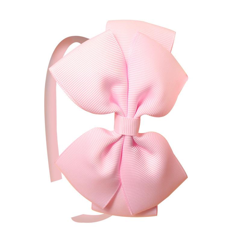 European and American Polyester Ribbed Ribbon Baby Bow Headband with Three-Layer Wrapped Knot and Handmade Flower.