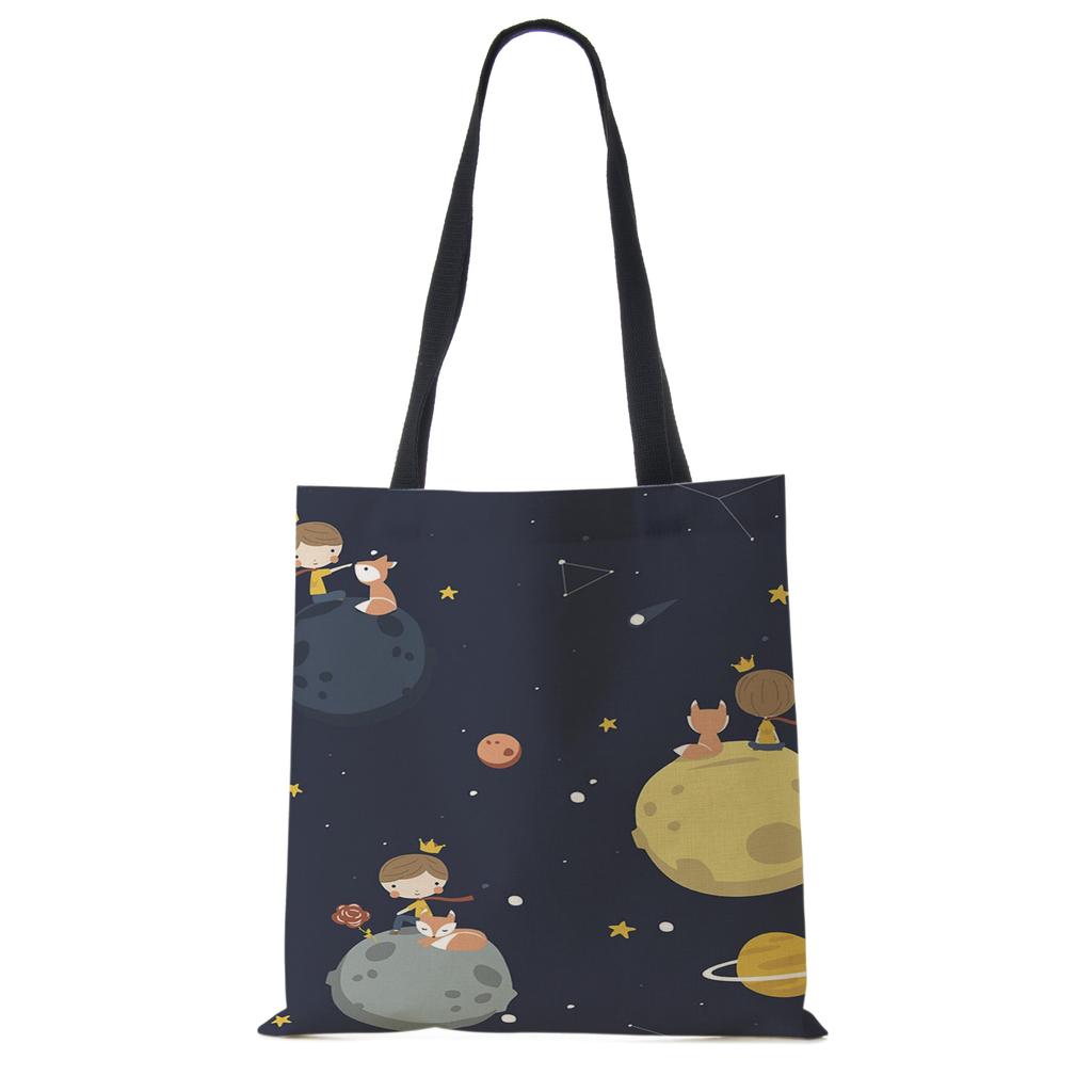 Классический мультфильм Маленький принц Лис Роза Принт Женские сумки-тоут Женские Повседневные Сумки через плечо Эко Сумки для покупок Для улицы KTY