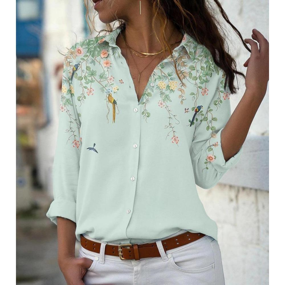 GMXIA Women's Fashion Casual Summer Floral Print Short Sleeve POLO Neck Blouses & Shirts