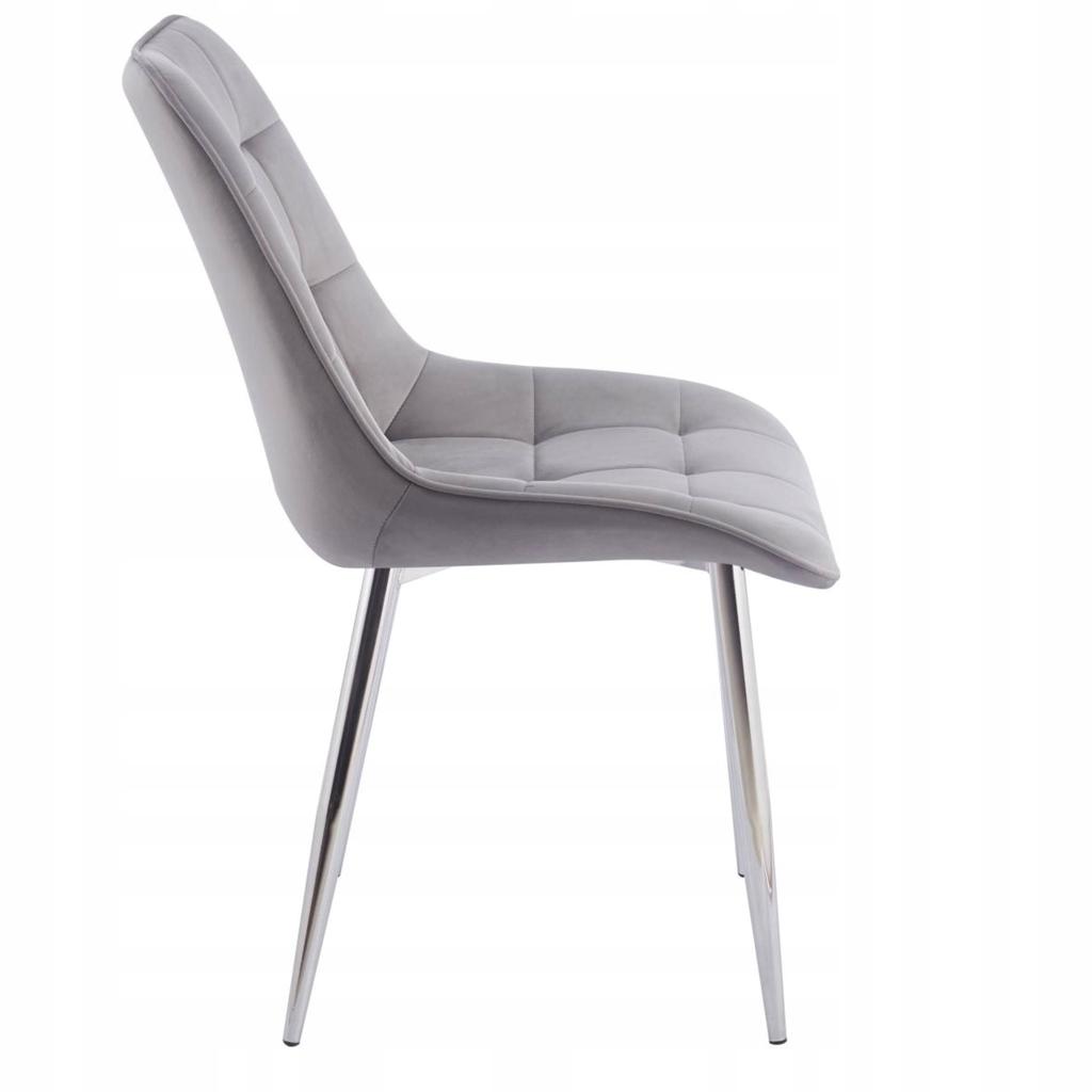 Gray velvet chair with silver quilted legs for the Furnitex living room