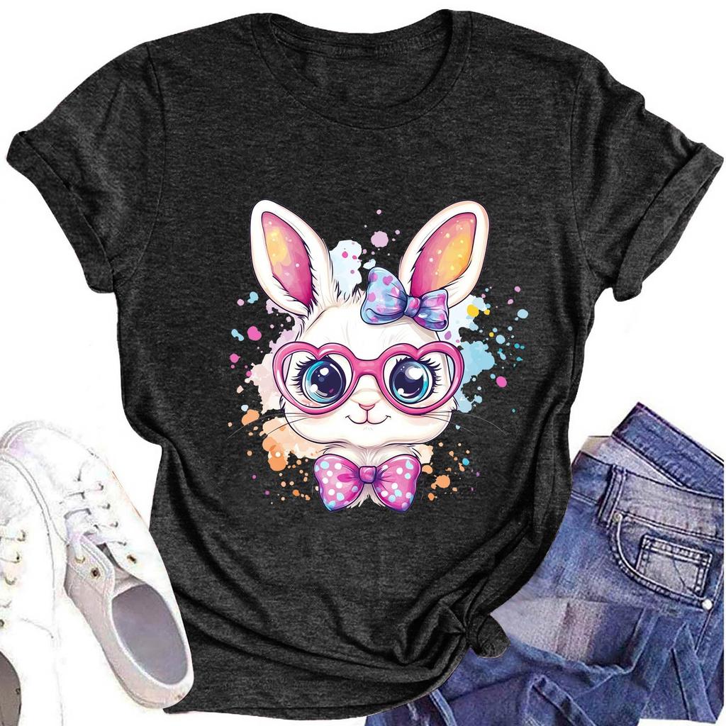 Женская модная футболка с круглым вырезом и коротким рукавом, повседневный топ с пасхальным принтом