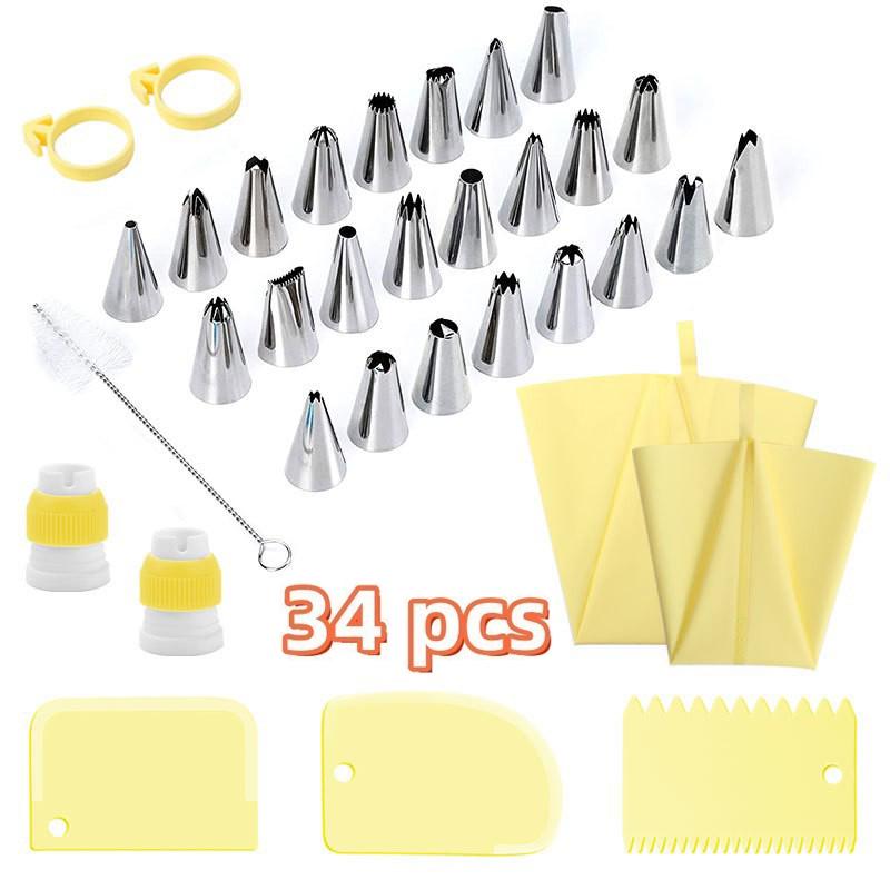 Butter Piping Bag Kit 34PCS Reusable Cake Decorator Nozzles and Scraper All in One DIY Baking Tools for Home Kitchen Parties