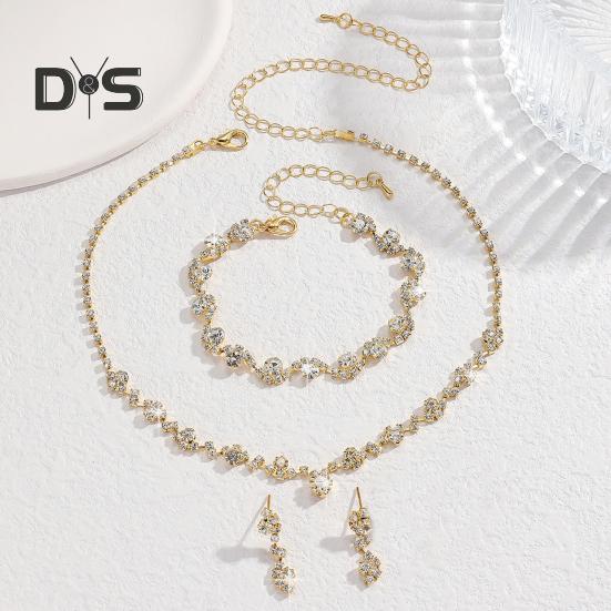 3 шт./комплект женский комплект ювелирных изделий горный хрусталь чокер висячие серьги браслет набор регулируемая удлинительная цепочка выпускной вечер невесты свадебные украшения