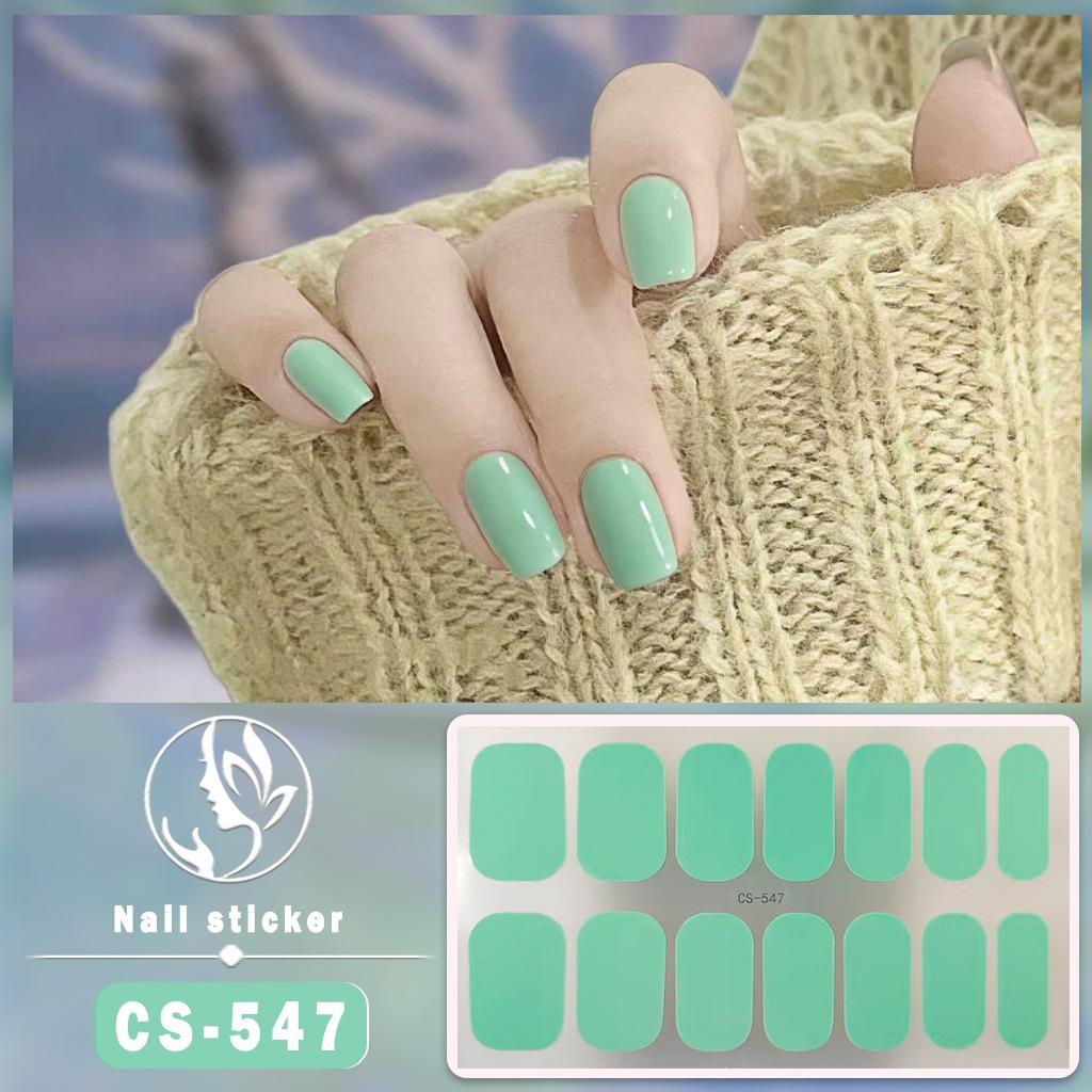 CS Waterproof No-Cure Gel Nail Wraps, Full Cover Korean Style Sparkling Solid Color Nail Stickers, Nail Patch Films