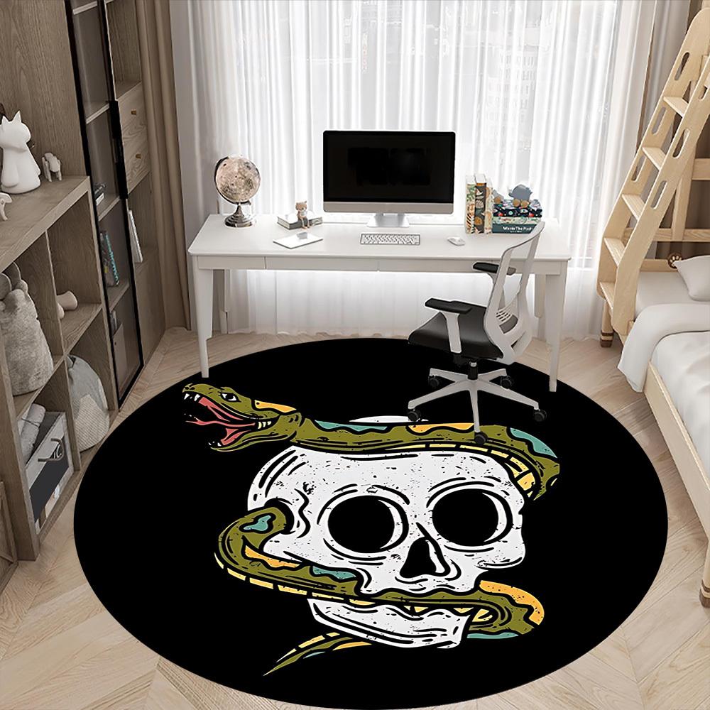 1pc Snake Skull Sticker Chair Carpet for Office, Round Non Slip Durable Large Size Office Carpet, Suitable for Office