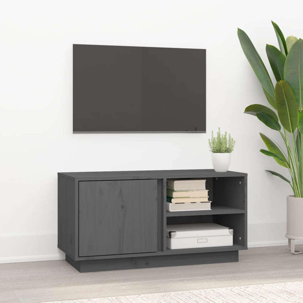 Vidaxl Szafka Pod Telewizor, Szara, 80X35X40,5 Cm, Lite Drewno Sosnowe