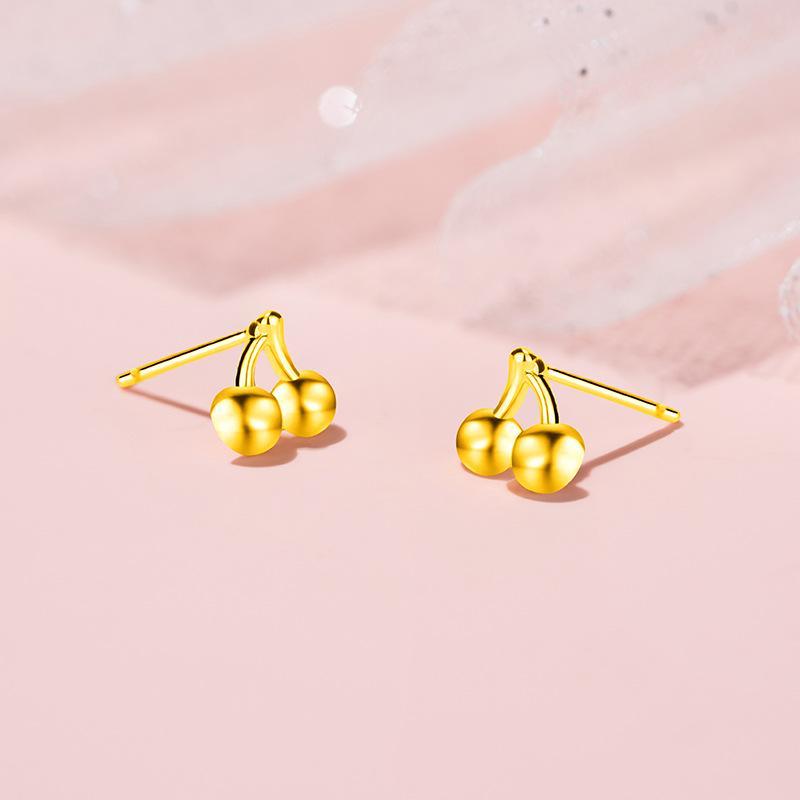 Золотистые милые серьги-гвоздики в виде вишни женские темпераментные легкие роскошные серьги-фрукты