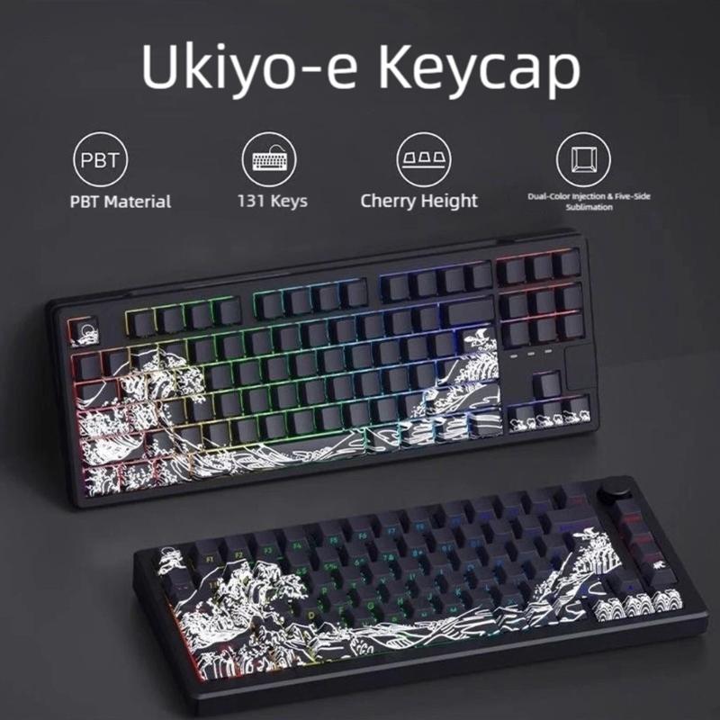 127 клавиш PBT Сублимационная гравировка Keycaps Fynmi Дизайн Ukiyo e Вишни Профиль Боковая гравировка Для ANSI ISO Механических клавиатур