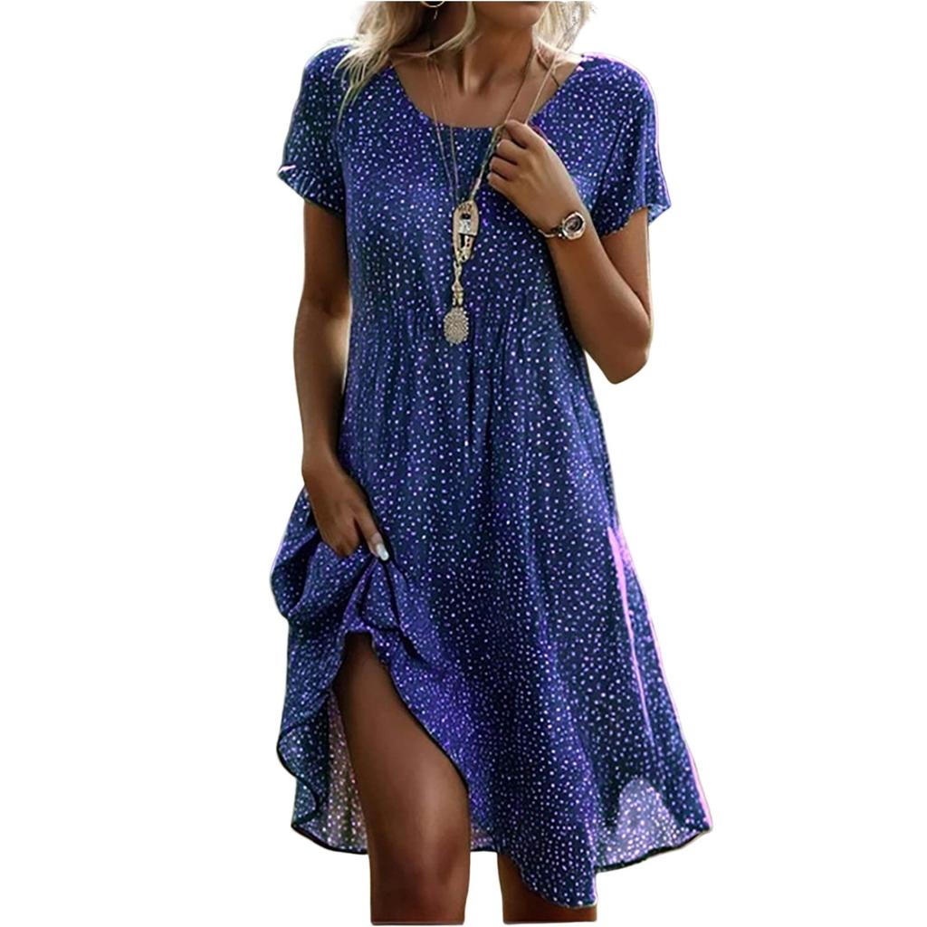 Платье в стиле бохо с коротким рукавом для женщин, повседневное, свободного кроя, летнее, сарафан с цветочным принтом и карманами