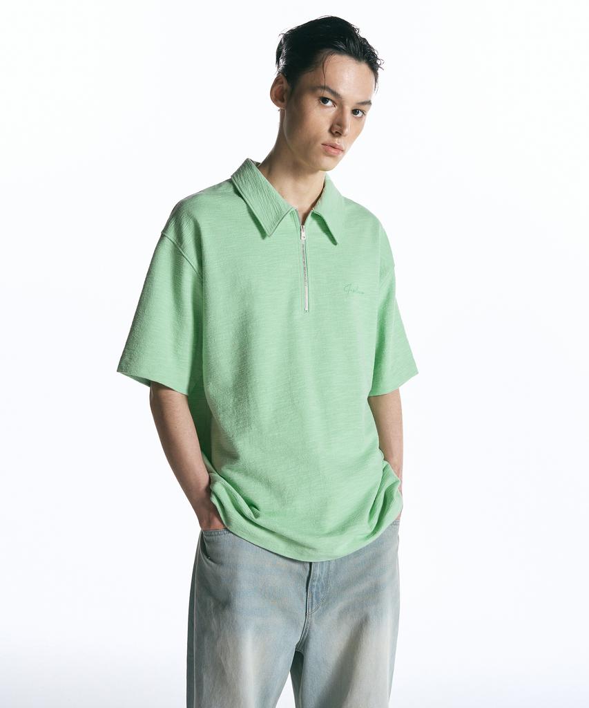 INSILENCE Textured Half-Zip Polo Lime Green