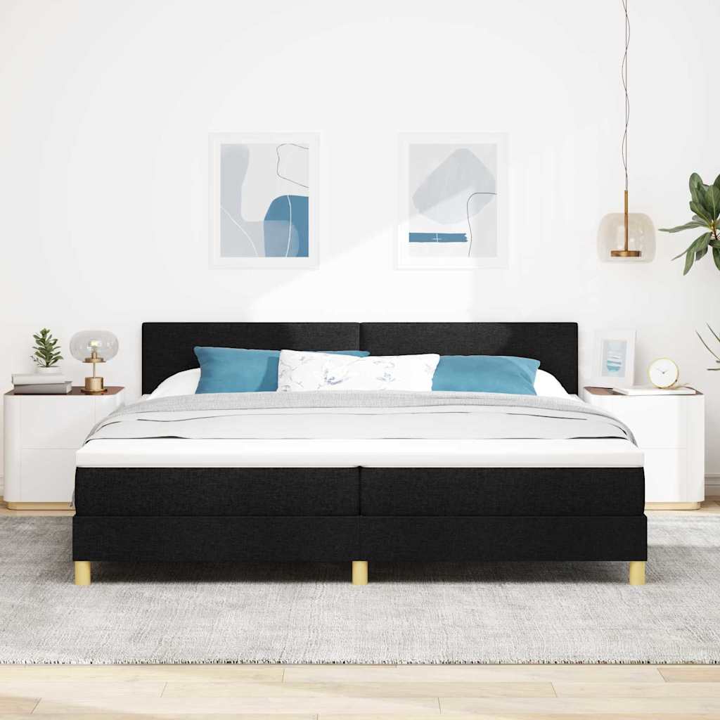 Box Spring Bed with Cushion Black 200 x 200 cm Fabric