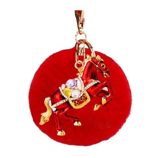 Брелок Сверкающие Стразы Подвеска Лошадь Цепочка для Ключей Автомобиля с Декором Плюшевый Шарик Праздники Выпускной Декоративный Аксессуар