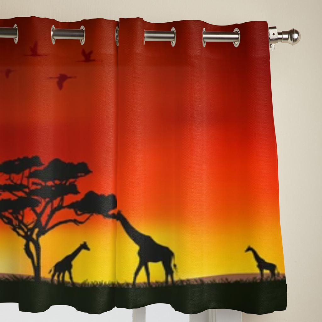 African Animals Giraffes In The Savannah Window Curtain For Living Room Bedroom Decor Curtains Luxury Kitchen Valance Curtains