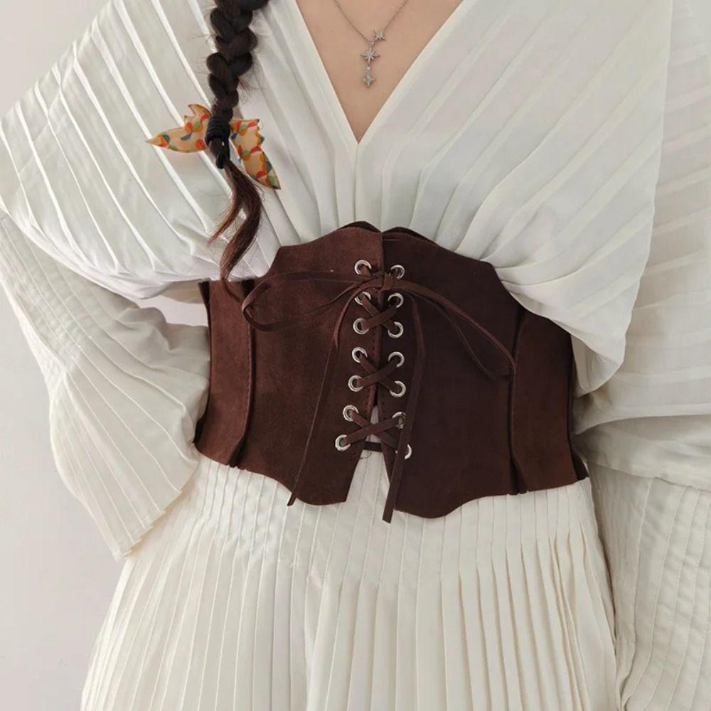 Adjustable Pu Leather Corset PU Leather Western Cowboy Belt Elegant Suede Wide Belt Waistband