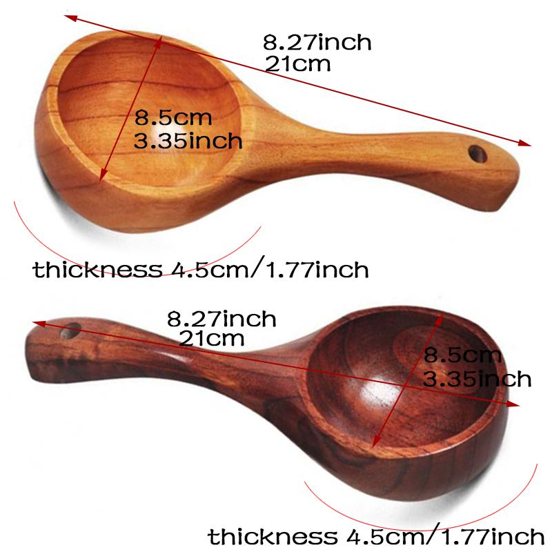 Natural Wooden Eating Tableware Wooden Spoon Water Scoop Japanese Style Rice Spoon Household Long Handle Rice Spoon Large
