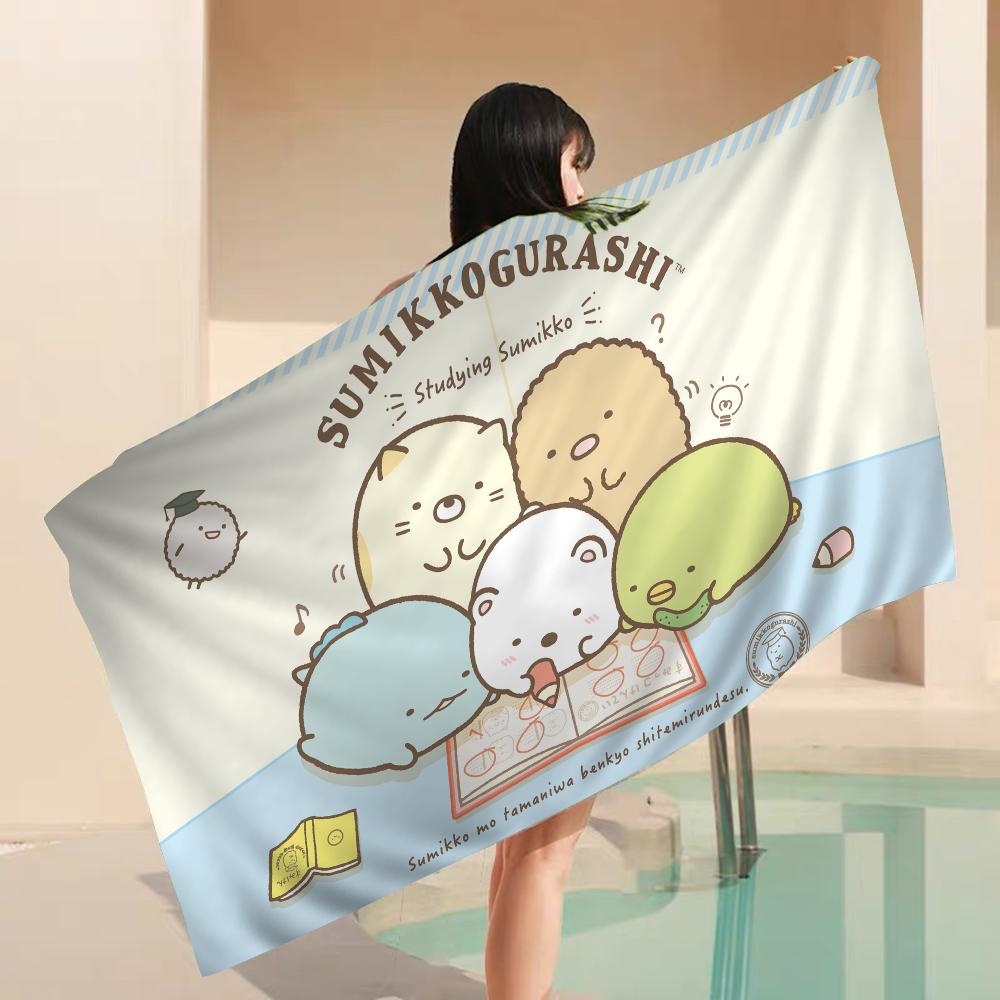 Полотенце для пляжа Sumikko Gurashi Мультяшное Милое Летнее Большое для Детей Ванной Бассейна Пляжное Полотенце Микрофибра Впитывающее для Плавания Путешествий