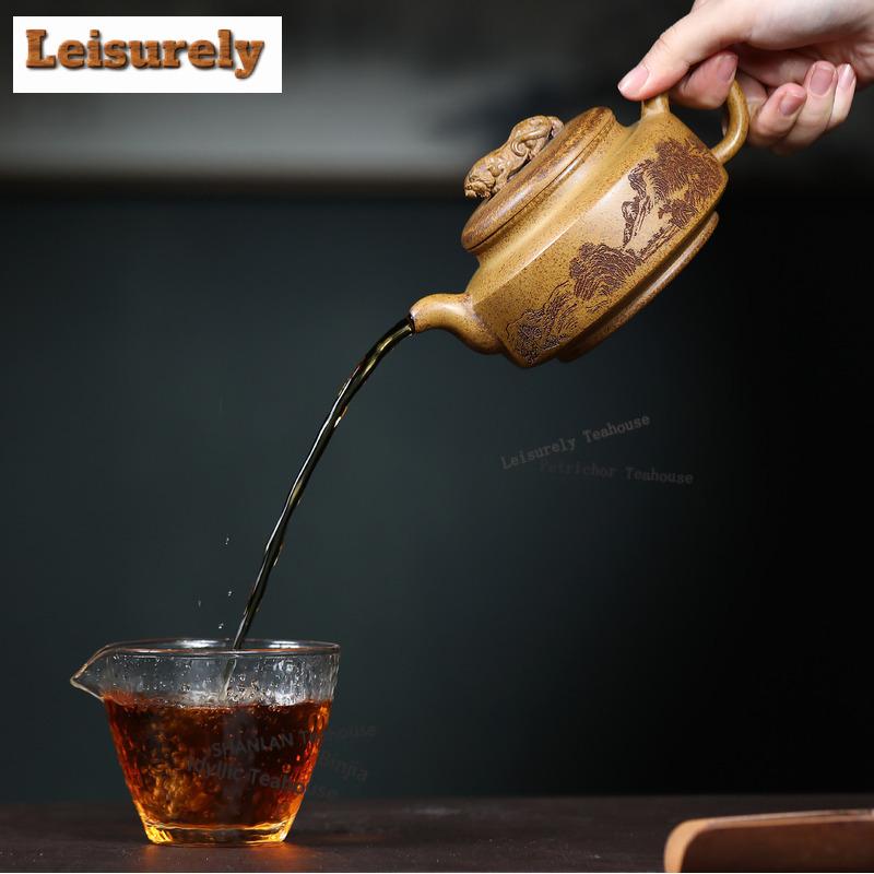 380 мл Исинские фиолетовые глиняные чайники Ручная работа Горшок 'Приседающий тигр' Керамический чайник из сырой руды, обжигаемый в печи Набор для чая Zisha Украшения