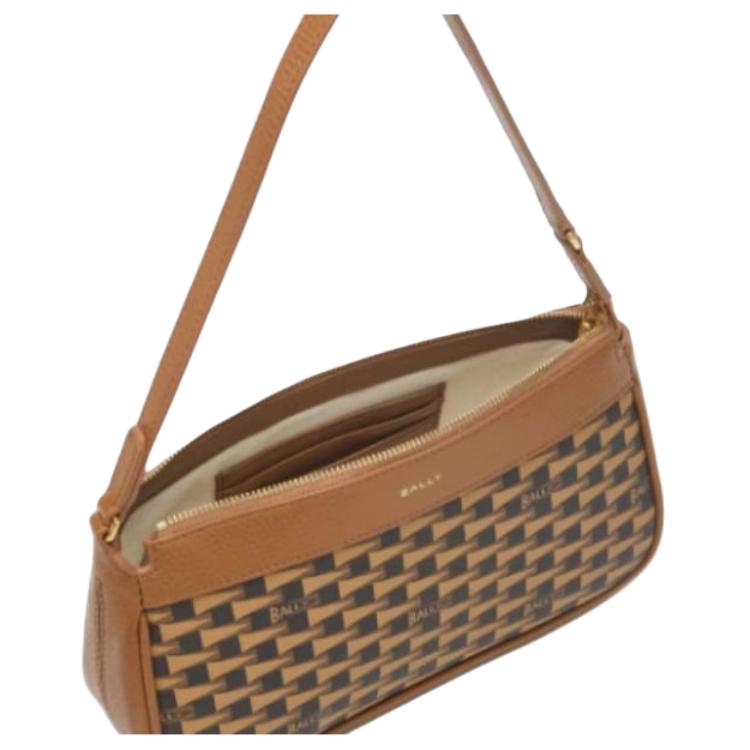 Bally Monogram Print Color Block Design Leather Shoulder Bag Small Women Shoulder Bag Brown 6309585